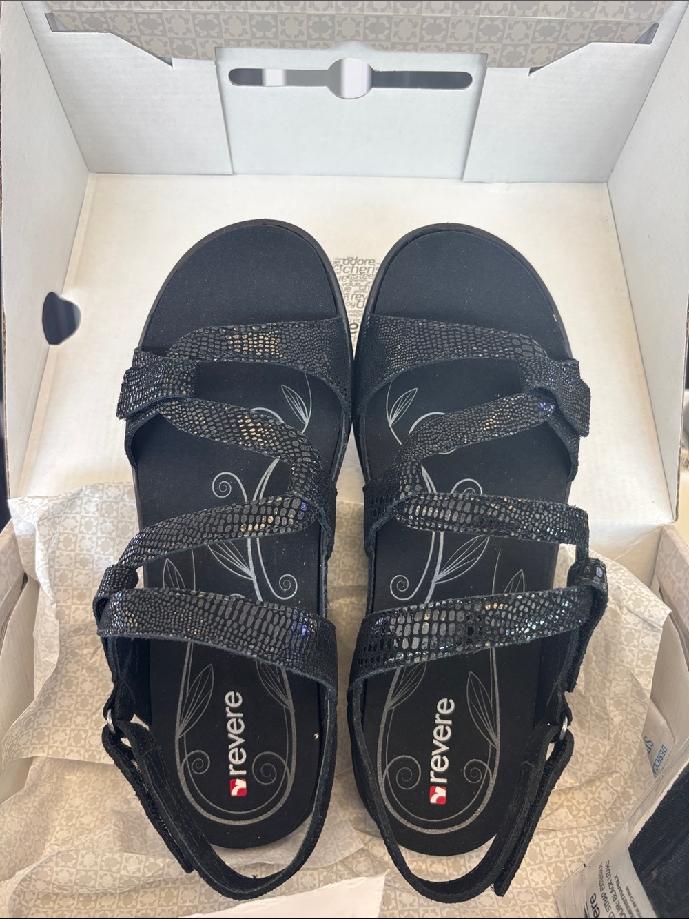 Revere Black Strappy Comfort Sandals with Subtle Sparkle